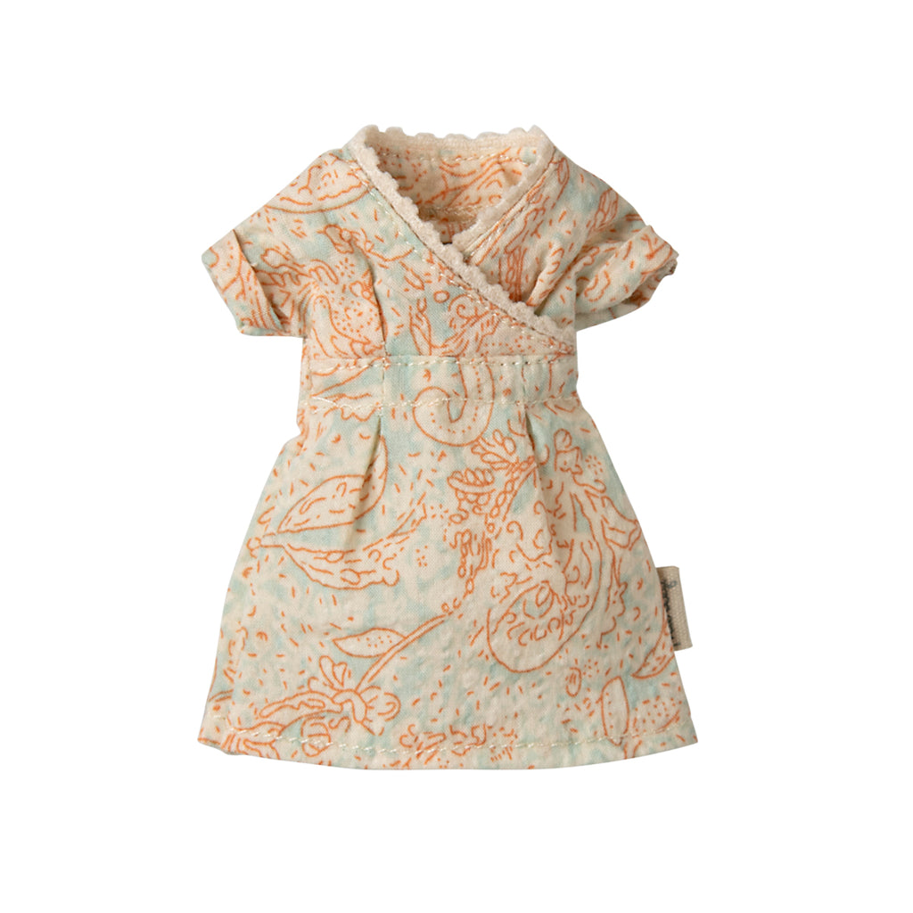 Maileg light blue paisley-patterned dress for Mum Mouse with delicate lace details