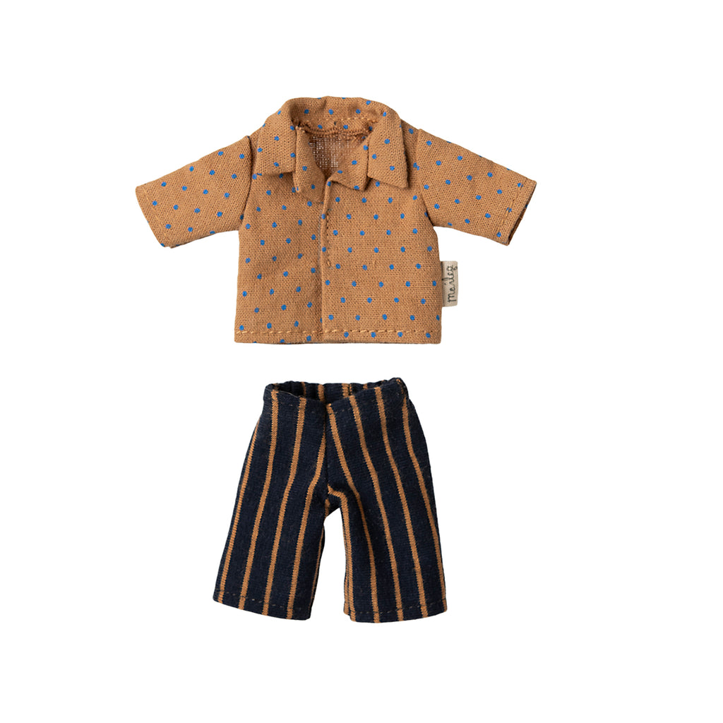 Maileg shirt and striped trousers set for Dad Mouse, perfect for UK dollhouse play.