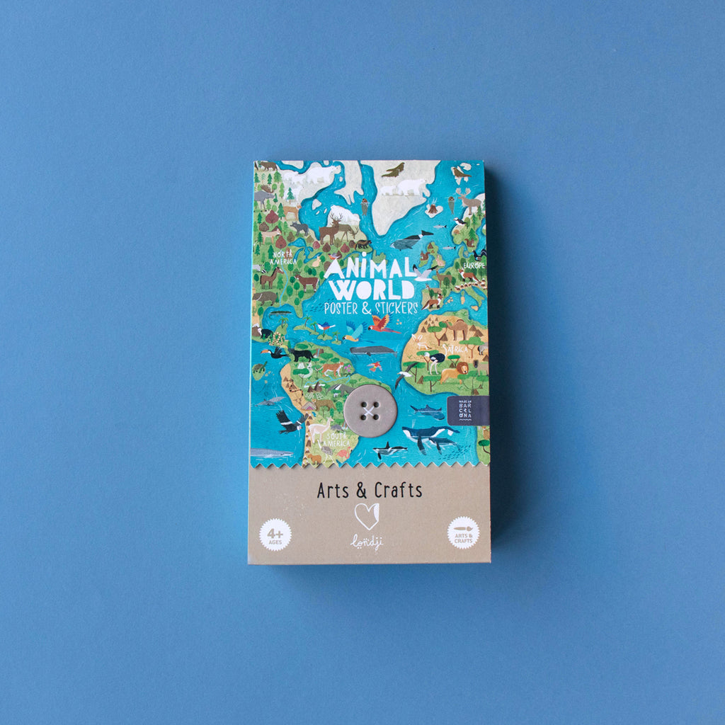 Londji Animal World Poster & Stickers set in its original closed packaging, featuring a button clasp.