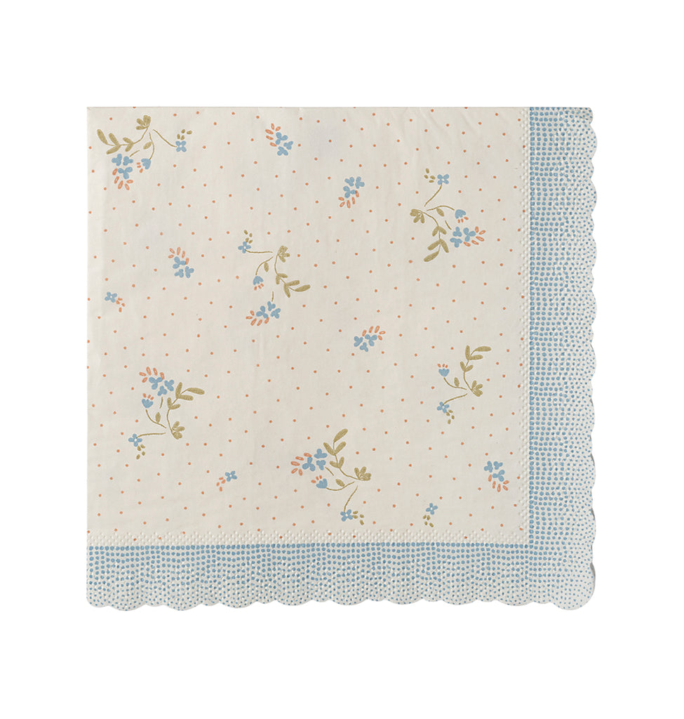 Maileg bae blue floral paper napkin with a delicate vintage-inspired flower pattern