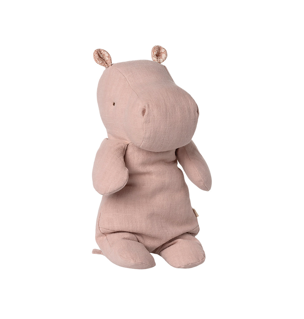 Maileg safari friends medium-sized hippo in light rose, crafted with soft fabric and floppy ears