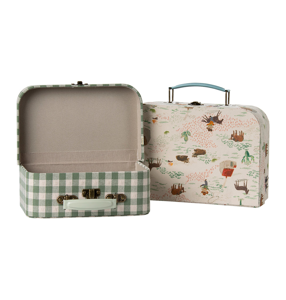 Open Maileg suitcase set in pony print, perfect for storing treasures – available in the UK.