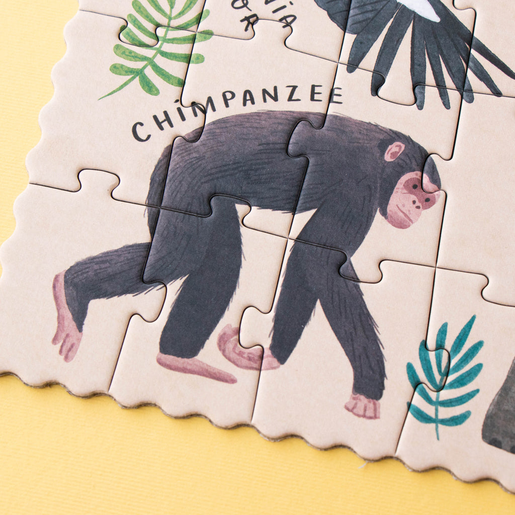 Close-up of a chimpanzee illustration on the puzzle.